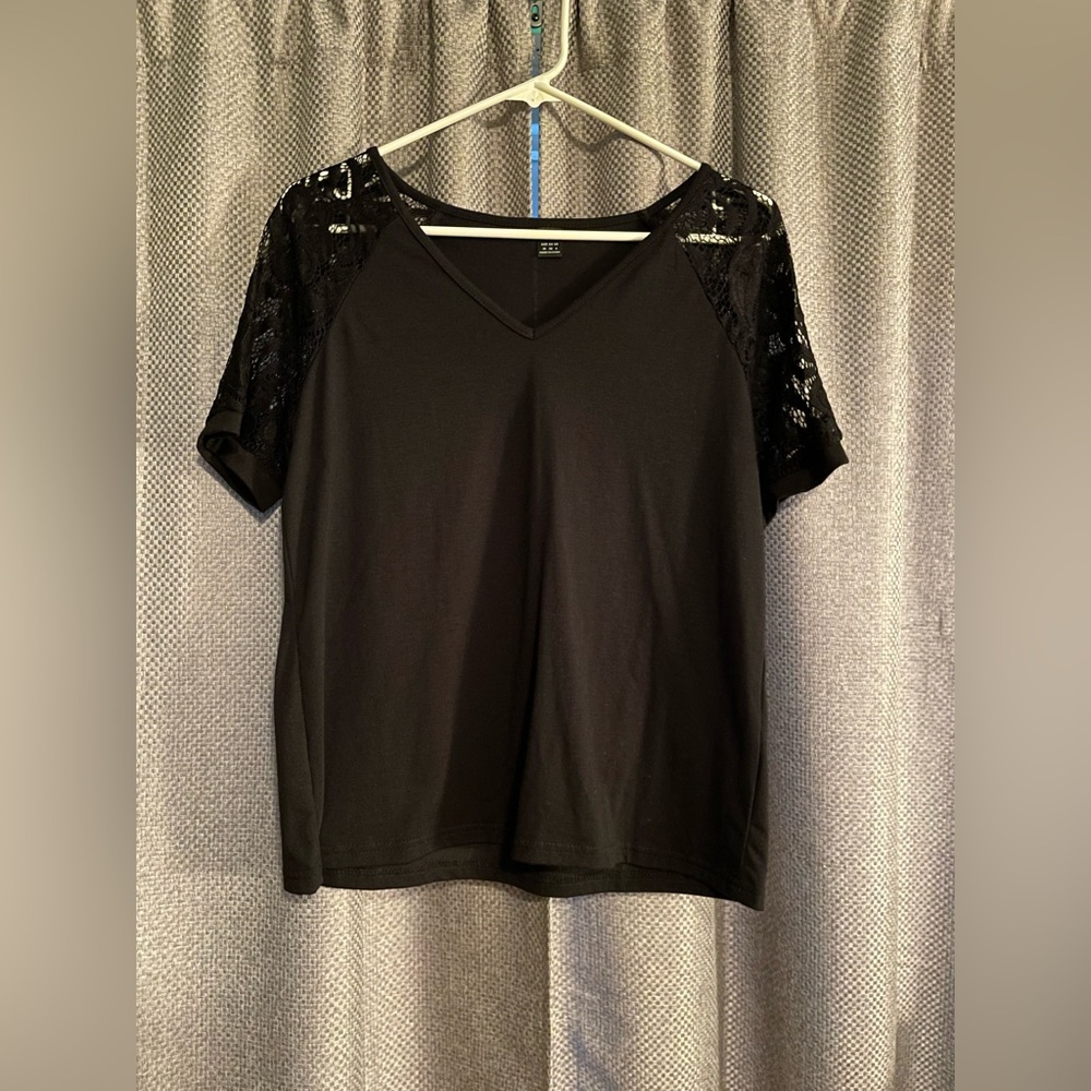 Cute Black Shirt with Lace Sleeves NWOT